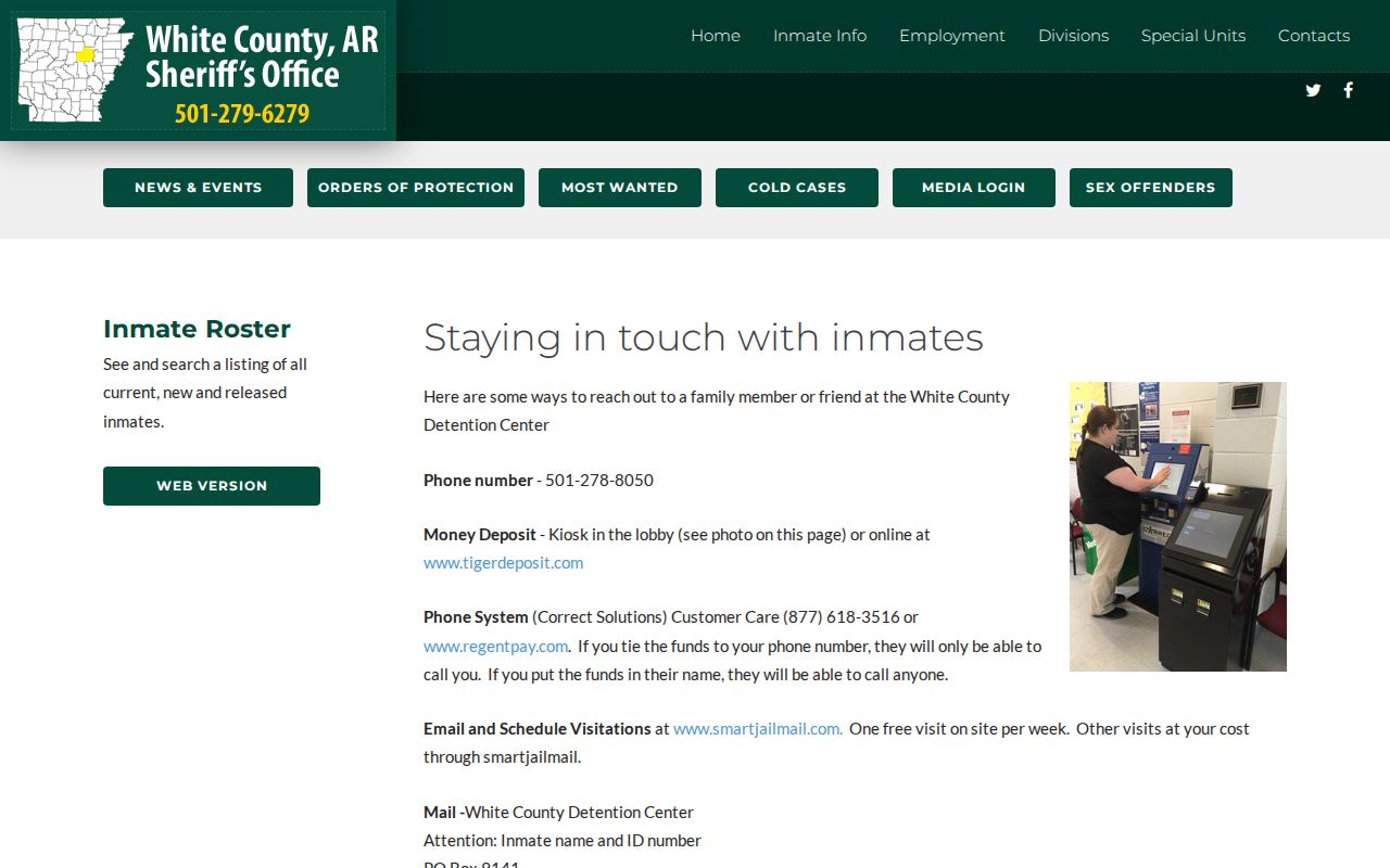 White County Sheriff inmate information page and roster link