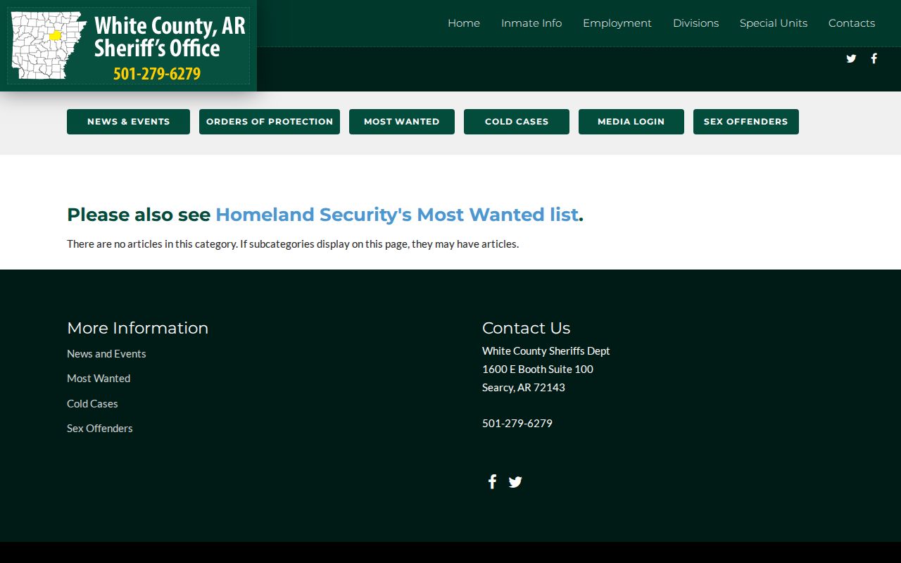 White County Sheriff wanted page showing no local articles