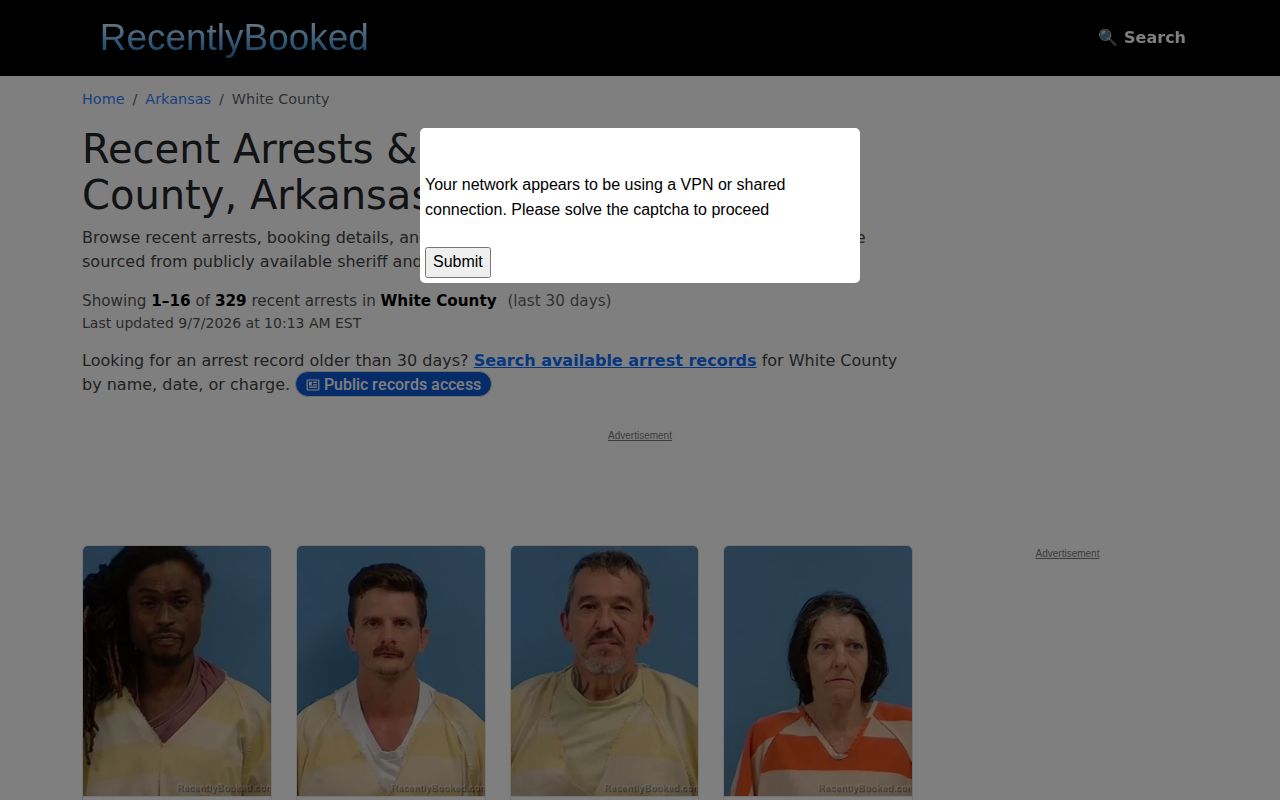 Unofficial RecentlyBooked White County rolling archive page
